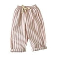 thumbnail image 1 of Einccm Unisex Toddler and Kids Cotton Linen Striped Pants, Breathable Mid-Waist Wide Leg Casual Trousers with Adjustable Dstring and Rolled Cuffs for Summer Beach Wear, 1-7 Years, 1 of 3
