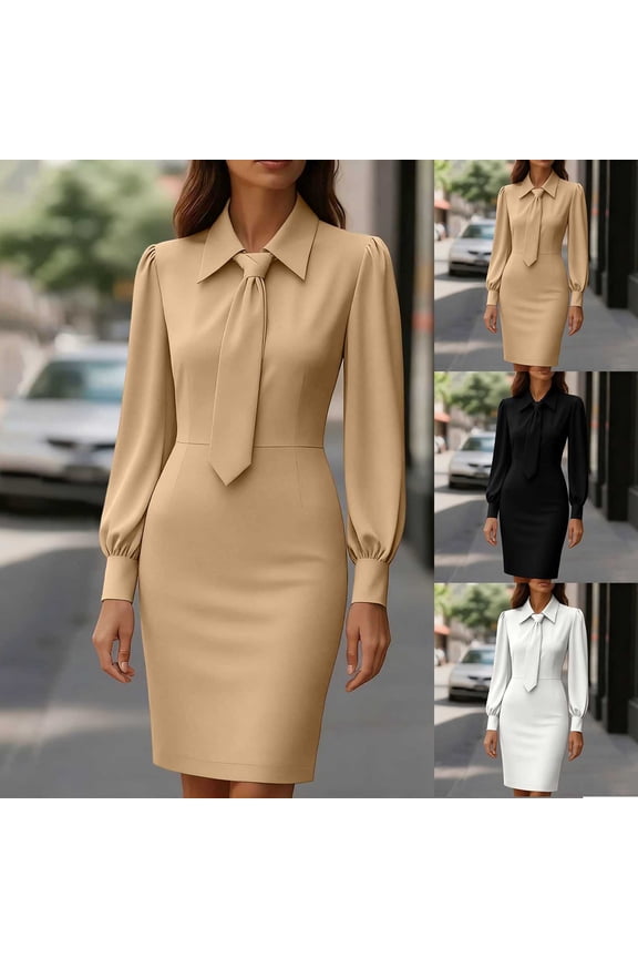 Women Solid Long Sleeve Tie Waist Midi Dress Casual Bodycon Flowy Summer Spring Outfit for Work Party Date Beach Vacation