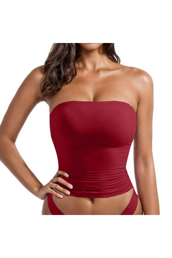 Women Strapless Camisole Backless Crop Top Slim-Fit Cami Tank Top for Summer Party Casual Night Out Trendy Fashion