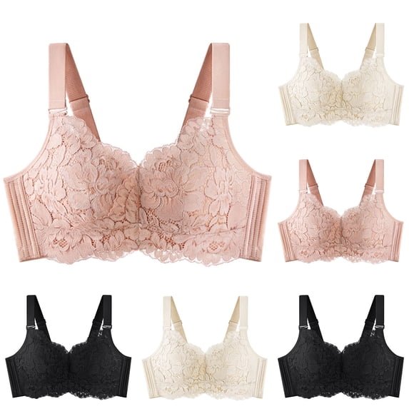 Einccm Women Wireless Lace Bra Comfortable Breathable Hollow Out Everyday Bralette Soft Support Charming Design for Daily Wear