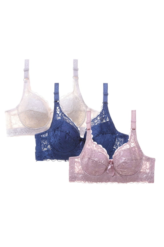 Women's 3PC Leopard-Print Wireless Front Closure Bra Set-Comfortable,Supportive Nylon Spandex Charming Lingerie for Everyday Wear