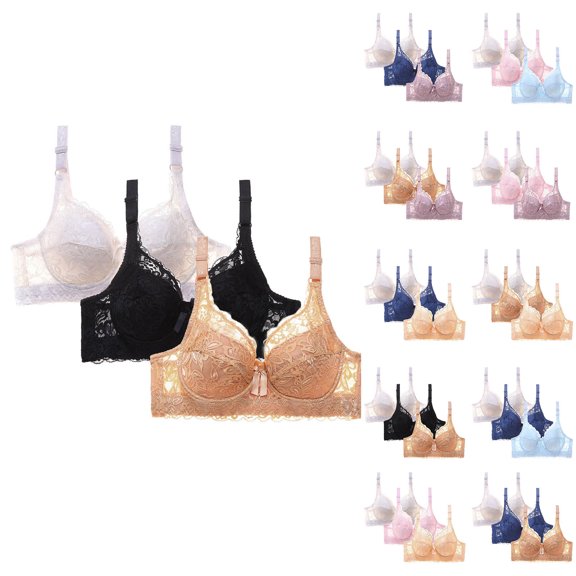 Einccm Women's 3PC Leopard-Print Wireless Front Closure Bra Set-Comfortable,Supportive Nylon Spandex Charming Lingerie for Everyday Wear