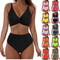 thumbnail image 1 of Einccm Women's Bikini Set Padded V Neck Two Piece Swimsuit High Waisted Bottoms for Slimming Beach and Pool Wear, 1 of 7