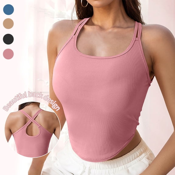 Einccm Women's Breathable Slim Fit Shapewear Tank Top with Cross Back Design, Ribbed Stretchy Camisole Vest for Yoga, Workout, Casual, Party, Fall Fashion, Fitted Undershirt for All Seasons