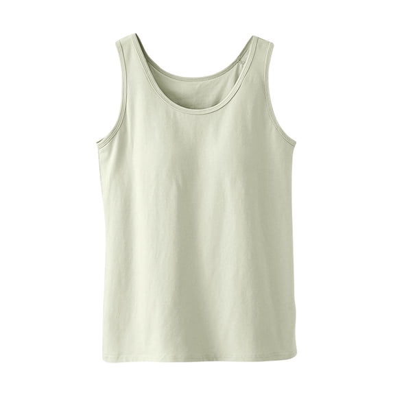 Einccm Women's Built-in Bra Cotton Tank Top, Round Neck Sleeveless Fitted Camisole for Casual Loungewear, Sleepwear and Outerwear, Summer Fashion Essential