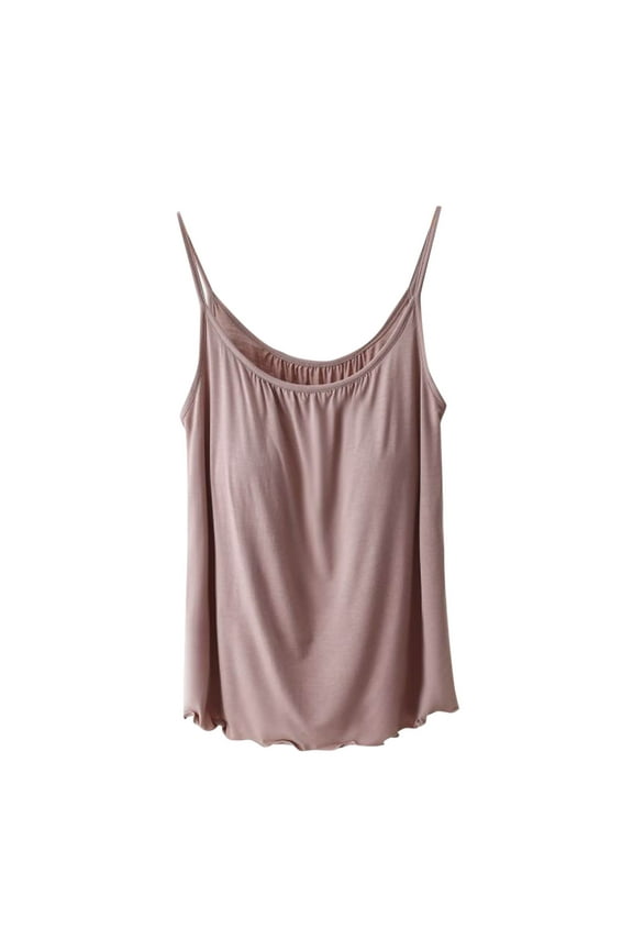 Women's Built-in Bra Round Neck Camisole Tank Top Solid Sleeveless Cami Shirt Ribbed Soft Stretch Basic Undershirt for Casual Workout Yoga Summer Daily Wear