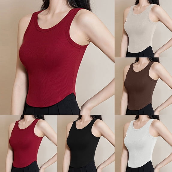 Einccm Women's Built-in Bra Tank Top with No Steel Rings, Solid Color Short Sleeve Camisole for Sleepwear and Lounge, Comfortable Pajama Top with Chest Pad for Casual Homewear