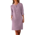 thumbnail image 1 of Einccm Women's Casual Crewneck Loose-Fit Midi Dress Half Sleeve Solid Color Lightweight Polyester Dress with Practical Pockets for Spring Summer Work Party and Daily Wear, 1 of 5