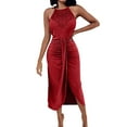 thumbnail image 1 of Einccm Women's Casual Midi Dress Sleeveless Solid Round-Neck Ruffle Hem Flowy A-Line Dress for Beach Vacation Parties Wedding Guest Spring Outfits, 1 of 6