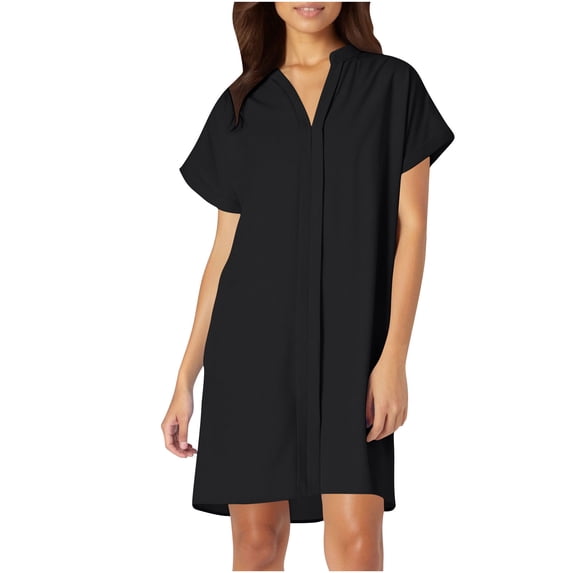 Einccm Women's Casual Short Sleeve V Neck Dress Summer Loose Fit Lightweight Flowy Midi Dress with Soft Polyester Fabric for Daily Wear