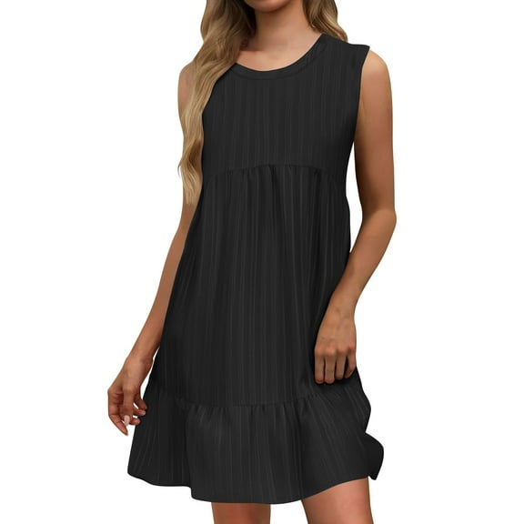 Einccm Women's Casual Summer Dress, Crewneck Solid Color Flowy A-Line Beach Dress with Soft Lightweight Fabric for Daily Wear, Travel & Vacation, Comfortable Easy-Fit Style