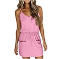 thumbnail image 1 of Einccm Women's Casual Summer Dress Sleeveless V Neck Adjustable Strap Tie Waist Midi Dress with Pockets Solid Color Flowy Lightweight Comfortable Outfit for Beach Vacation Work Daily Wear, 1 of 5