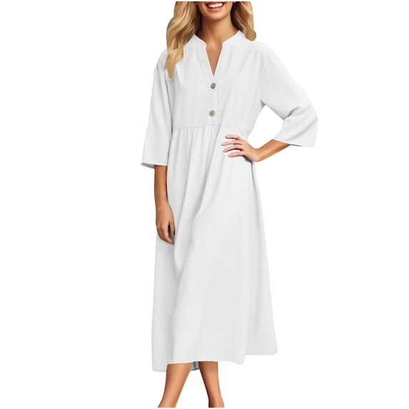 Einccm Women's Casual V-Neck Short Sleeve Loose Fit Plus Size Summer Dress Flowy A-Line Beach Vacation Outfit with Soft Polyester Fabric for Daily Wear