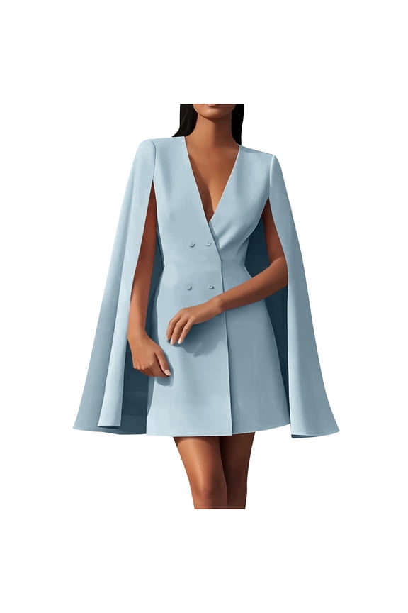 Women's Dress Fall Work Double Breasted Cape Dress with Long Sleeves and Round Neck, Elegant Casual Plus Size Solid Color Suit-Style Dress for Office, Daily Outings, Parties