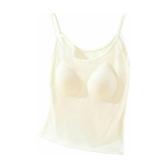 Einccm Women's Fleece Lined Thermal Tank Top with Built-in Bra - Soft Round Neck Sleeveless Camisole Base Layer for Fall and Winter, Warm Casual Innerwear Tops for Layering under Clothes