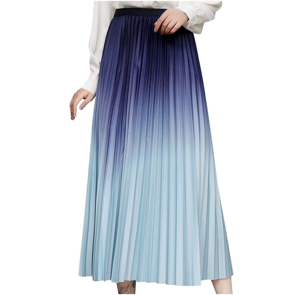 Einccm Women's Gradient Pleated Skirt - Spring Summer High Waisted A-line Maxi Skirts - Slim Fit Flowy Long Skirt for Casual Daily Wear and Party Events