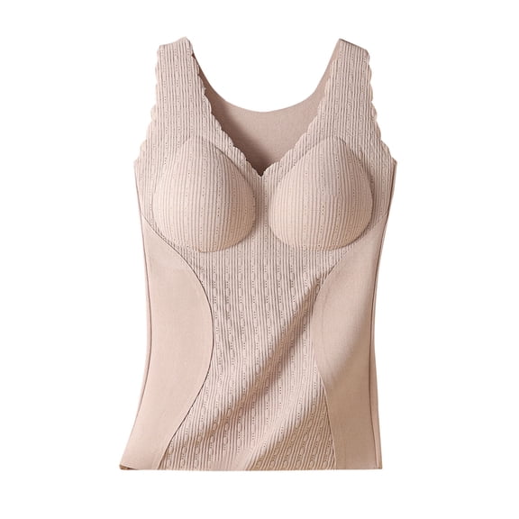 Einccm Women's Heating Thermal Tank Top with Built-in Bra, Warm Padded Round-Neck Camisole Undershirt, Soft Breathable Fitted Base Layer for Winter Casual Daily Wear