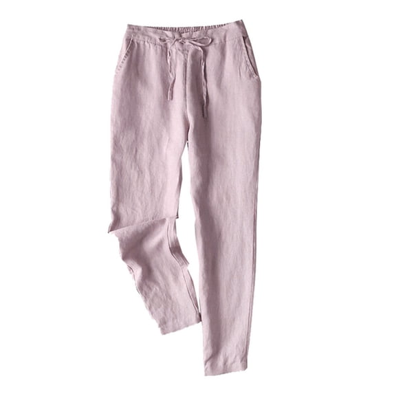 Einccm Women's High Waist Linen Pants, Cropped Straight Leg Wide Leg Pants with Drawstring and Side Pockets, Loose Plus Size Casual Summer Pants for Daily, Vacation, and Party Wear