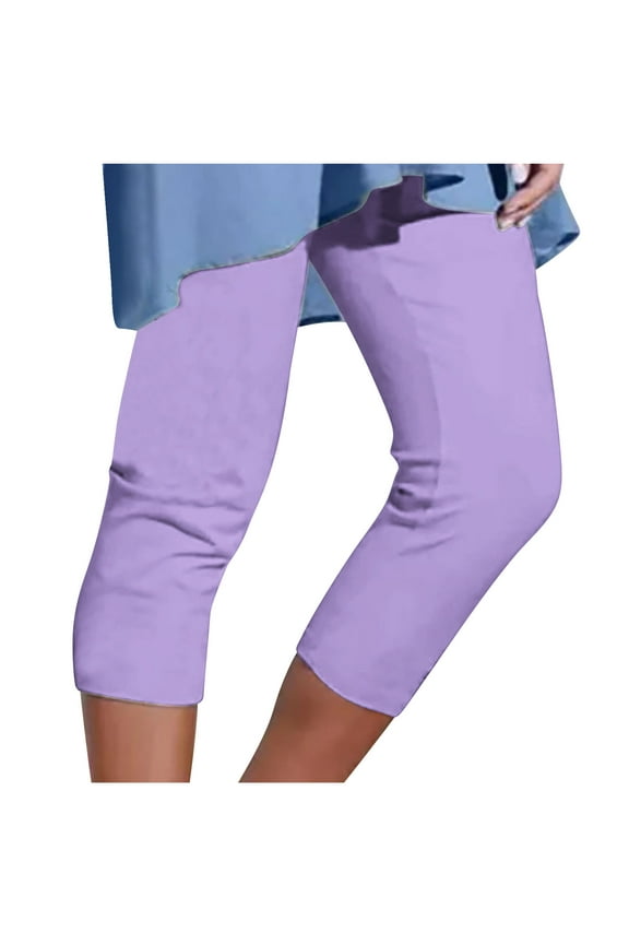 Women's High-Waist Slim Straight Cropped Pants, Mid-High Waist 9/10 Ankle-Length, Tummy-Slimming Elastic Waist, Pocketless Leggings