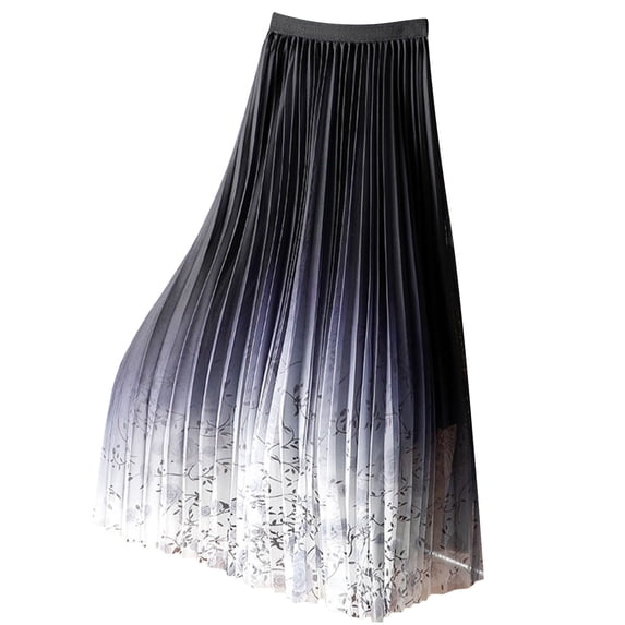 Einccm Women's Midi Skirt Spring Summer Casual A-Line Pleated Floral Mesh Skirt Flowy Lightweight High Waist Beach Vacation Party Wear