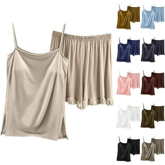 Einccm Women's Modal Pajama Set, Loose Tank Top and Shorts Sleepwear, Soft Comfortable Loungewear for Home, All Season Casual Sleepwear Suit, Hand Wash Cold (1 Blouse   1 Pants)