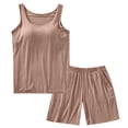 thumbnail image 1 of Einccm Women's Modal Pajama Set with Padded Tank Top & Bermuda Shorts, Soft Comfortable Solid Color Loungewear for Home, Sleep, and Relaxation, Spring Summer Casual Sleepwear Set, 1 of 5
