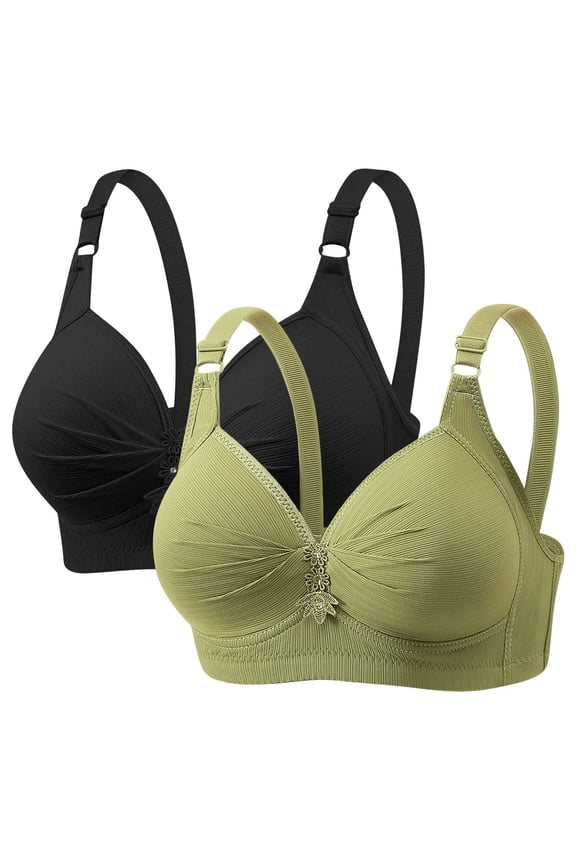 Women's Non Steel Ring Bra for Women, Printed Gathered Front Button, Breathable Comfortable Everyday Lingerie