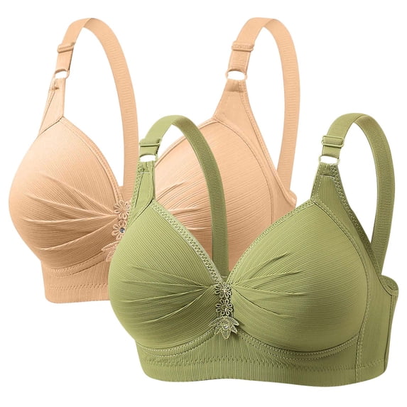 Einccm Women's Non Steel Ring Bra for Women, Printed Gathered Front Button, Breathable Comfortable Everyday Lingerie