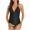 thumbnail image 1 of Einccm Women's One Piece Swimsuit V-Neck Ruched Backless Design Maternity-Friendly Tummy Control Bathing Suit with Adjustable Straps for Beach & Pool, 1 of 6