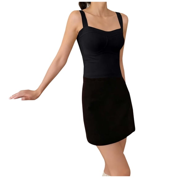 Einccm Women's Padded Built-in Bra Winter Sleeveless Round Neck Comfy Solid Tank Top Ribbed Knit Cami Essential Undershirt Fitted Casual Layering for Fall Winter Fashion