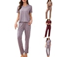 thumbnail image 1 of Einccm Women's Pajama Set, Short-Sleeve Top & Long Pants Loungewear, Breathable Stretch Sleepwear for Daily Home Comfort, 1 of 5