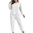 thumbnail image 1 of Einccm Women's Plus Size Soft Long Sleeve Pajama Set, Solid Color Two-Piece Loungewear with High-Waist Pants, Casual and Comfortable Home Sleepwear, Breathable Polyester for Relaxing, 1 of 4
