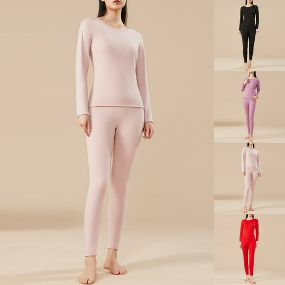 Einccm Women's Polyester Thermal Pajama Set, Long-Sleeve Round Neck Casual Top and Pants, Soft and Comfortable Loungewear for Home, Daily, Party, Winter and Spring