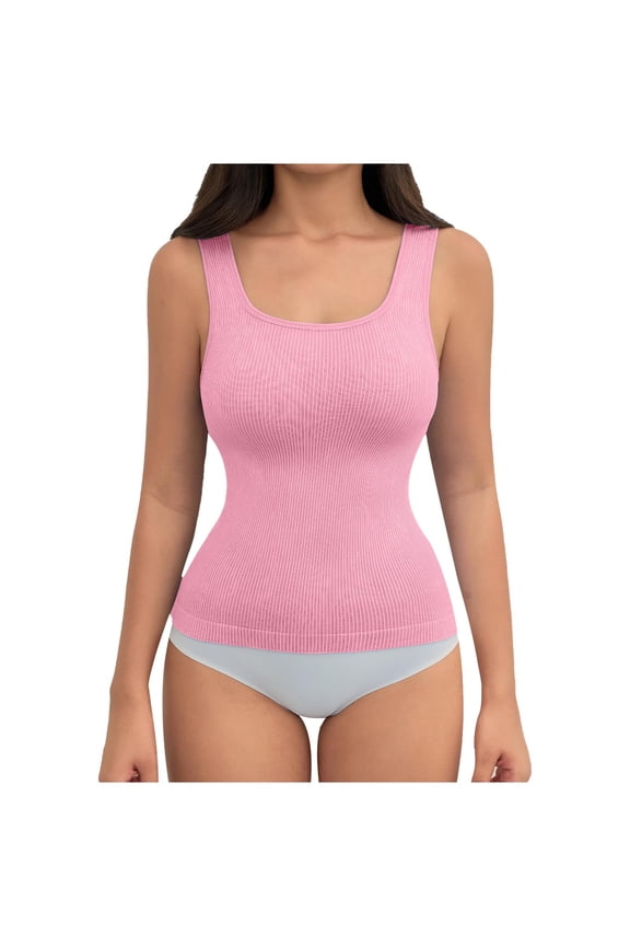 Women's Seamless U-Neck Slimming Tank Top High-Elasticity Shapewear Cami Ribbed Sleeveless Undershirt for Casual Workout Yoga Daily Wear