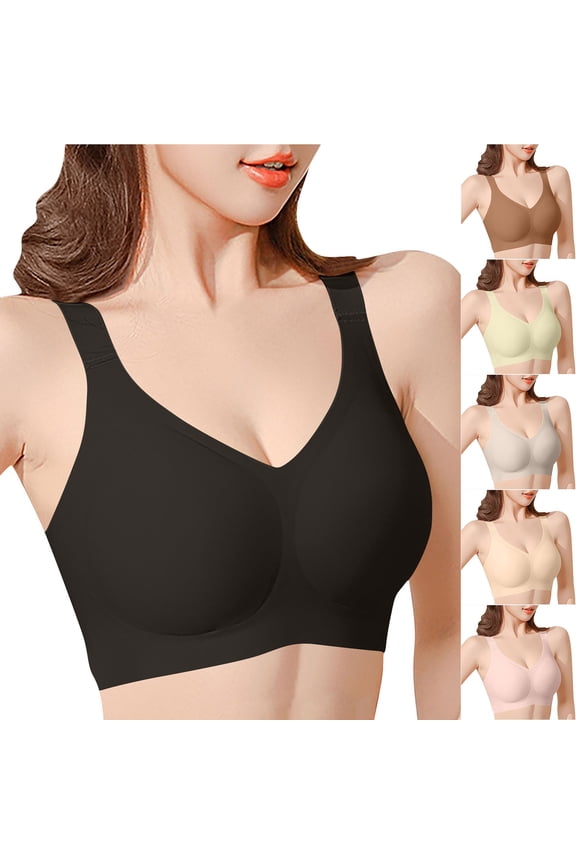 Women's Seamless Wireless Bralette, Comfortable Support Bra for Everyday Wear, Plus Size Yoga Sports Bra for Large Bust, Nylon Spandex V-Neck Charming Bralette