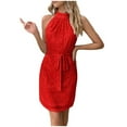 thumbnail image 1 of Einccm Women's Sequin Sleeveless Mini Dress, Charming Halter V-Neck Bodycon Party Dress with Tie Waist and Shimmering Sparkle, Elegant Summer Cocktail Outfit, 1 of 9