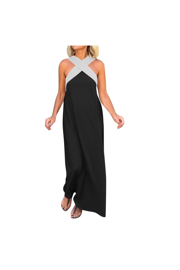 Women's Sleeveless Backless Dress Casual Summer Print Bodycon Mini Dress with Cross-Back Design for Beach Vacation, Daily Wear, Spring Outings and Party Looks