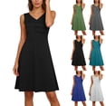 thumbnail image 1 of Einccm Women's Sleeveless V Neck Ruched Drawstring Mini Dress Solid Color Bodycon Wrap Style for Casual Summer Wear, Date Night, Parties and Weekend Outfits, 1 of 8