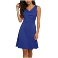 thumbnail image 1 of Einccm Women's Sleeveless V Neck Ruched Drawstring Mini Dress Solid Color Bodycon Wrap Style for Casual Summer Wear, Date Night, Parties and Weekend Outfits, 1 of 7