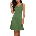 thumbnail image 1 of Einccm Women's Sleeveless V Neck Ruched Drawstring Mini Dress Solid Color Bodycon Wrap Style for Casual Summer Wear, Date Night, Parties and Weekend Outfits, 1 of 7