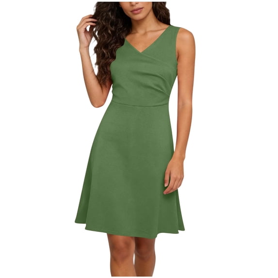 Einccm Women's Sleeveless V Neck Ruched Drawstring Mini Dress Solid Color Bodycon Wrap Style for Casual Summer Wear, Date Night, Parties and Weekend Outfits