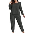 thumbnail image 1 of Einccm Women's Soft Solid Color Long Sleeve Pajama Set, Loose Fit High-Waist Pants and T-Shirt, Cozy Casual Home Sleepwear Loungewear, Polyester Two-Piece Outfit, 1 of 5