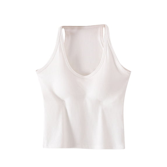 Einccm Women's Solid Color Built-in Bra Cami Tank Top Short Sleeve Pajama Fitted Soft Polyester Loungewear for Home Casual Relaxation Trendy Summer Sleepwear