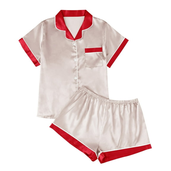 Einccm Women's Solid Color Pajama Set, Short-Sleeve and Short-Pants 2-Piece Set with Pockets, Breathable and Comfortable for Home, Lounge, and Daily Casual Wear