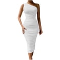 thumbnail image 1 of Einccm Women's Summer Sleeveless One Shoulder Bodycon Dress, Solid Color Slim Fit Casual Party Dress for Vacation, Daily Wear, and Date Night, Soft Comfortable Polyester Material, 1 of 8