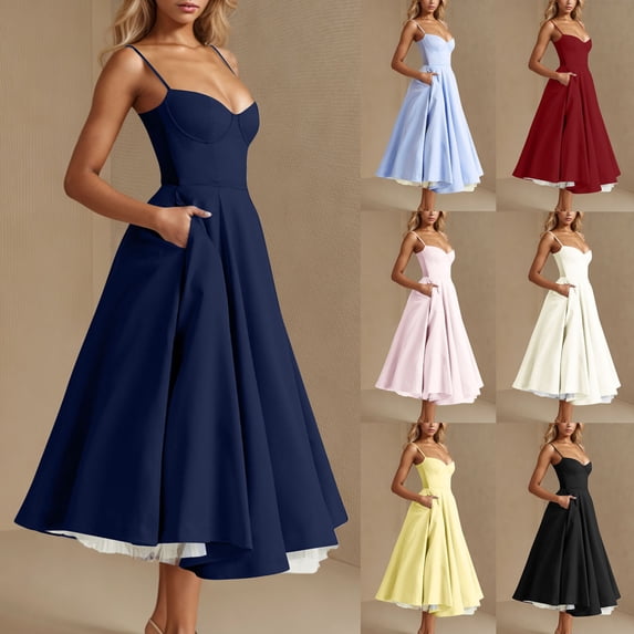 Einccm Women's Summer Sleeveless Tiered Maxi Dress V Neck Flowy Casual Dress for Party, Wedding, Vacation, and Daily Wear