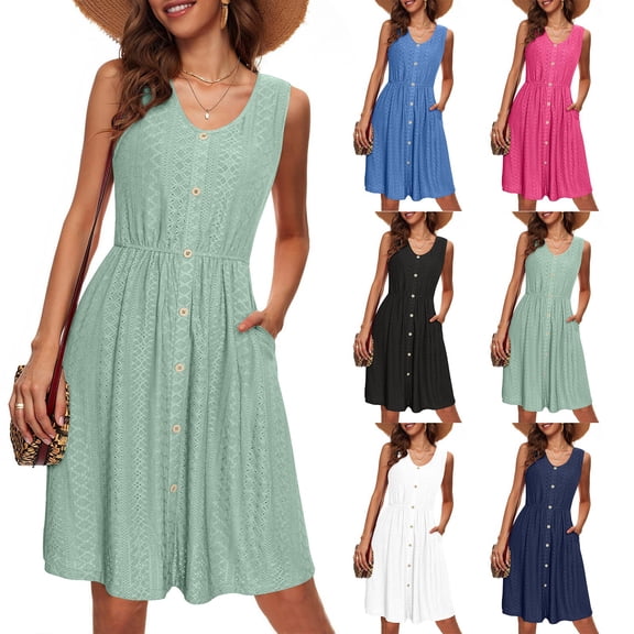 Einccm Women's Summer Sleeveless V Neck Maxi Dress with Ruffle Hem and Flowy Fit for Casual Beach, Vacation, Party, and Daily Wear