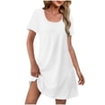 thumbnail image 1 of Einccm Women's Summer V Neck Short Sleeve A-Line Dress with Pockets, Casual Flowy Above Knee Dress for Beach, Vacation, Daily Wear, 1 of 7