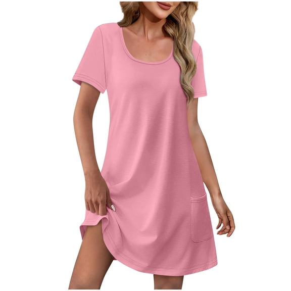 Einccm Women's Summer V Neck Short Sleeve A-Line Dress with Pockets, Casual Flowy Above Knee Dress for Beach, Vacation, Daily Wear