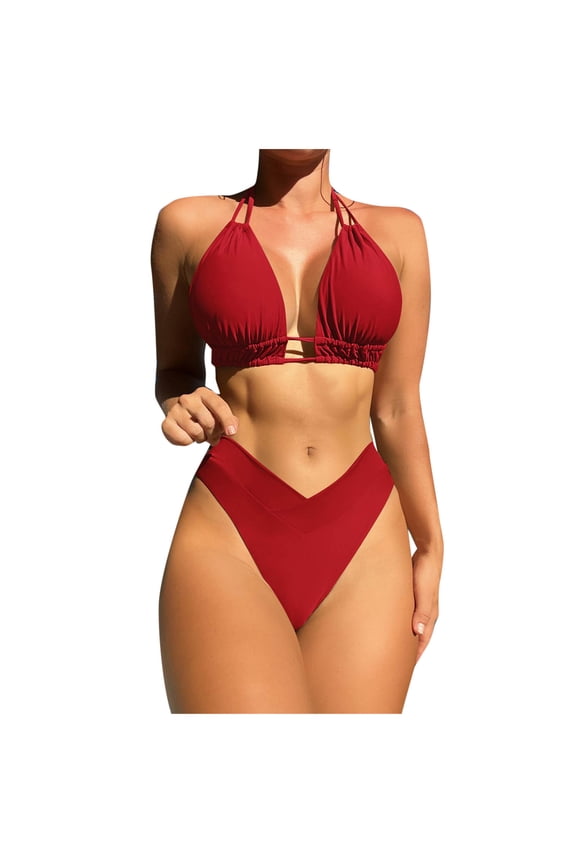 Women's Two Piece Swimsuit High Waisted Bikini Set with Tie Back Design and Padded Top for Flattering Beachwear and Summer Pool Style